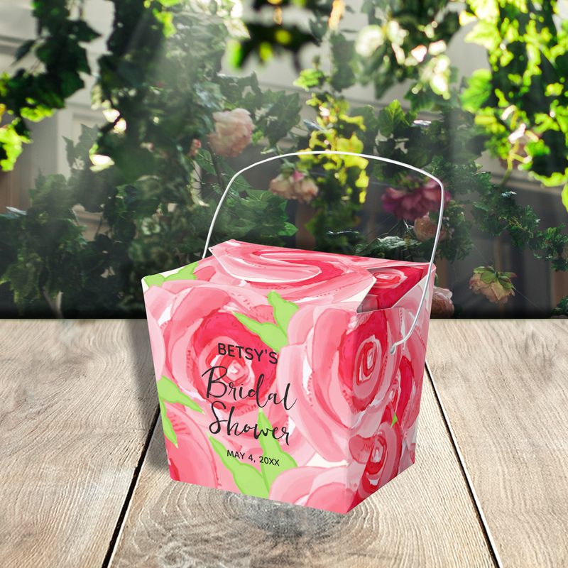 Watercolor Pink Roses Take Out Favor Boxes