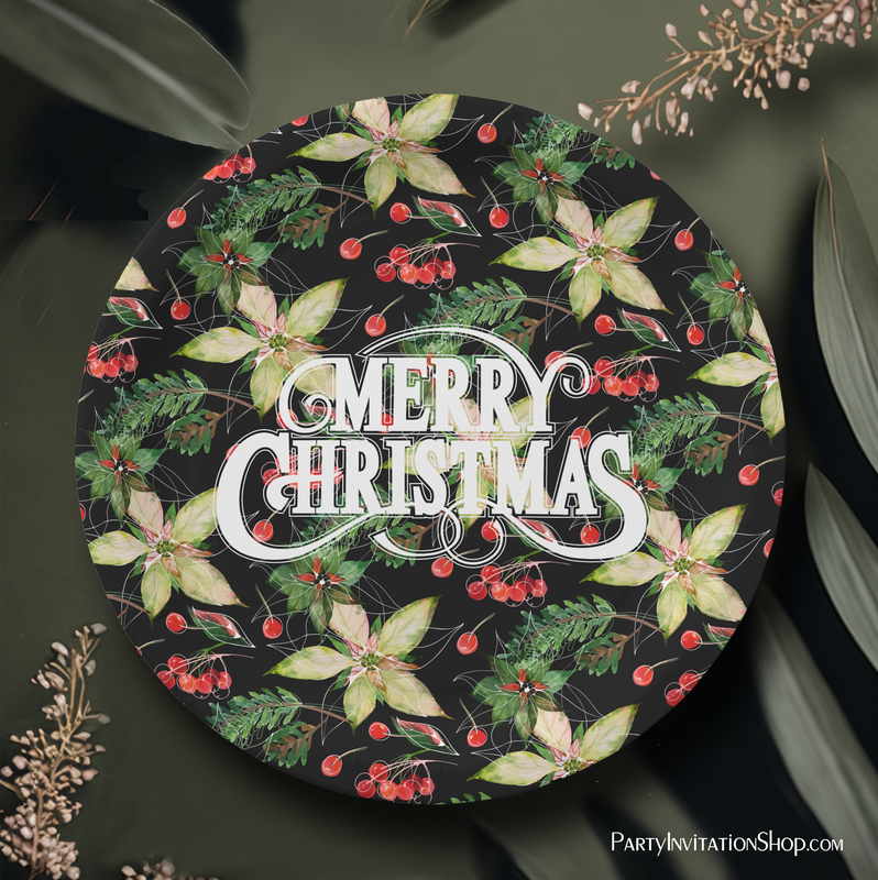 Merry Christmas Poinsettias Holiday Paper Plates
