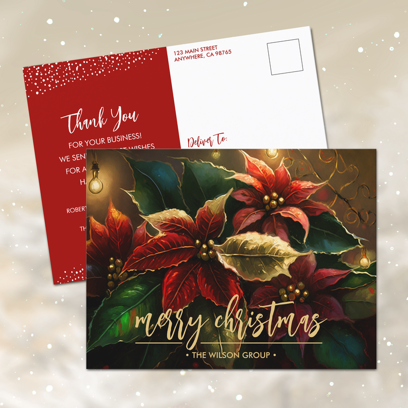 Elegant Poinsettias Business Christmas Thank You Postcards