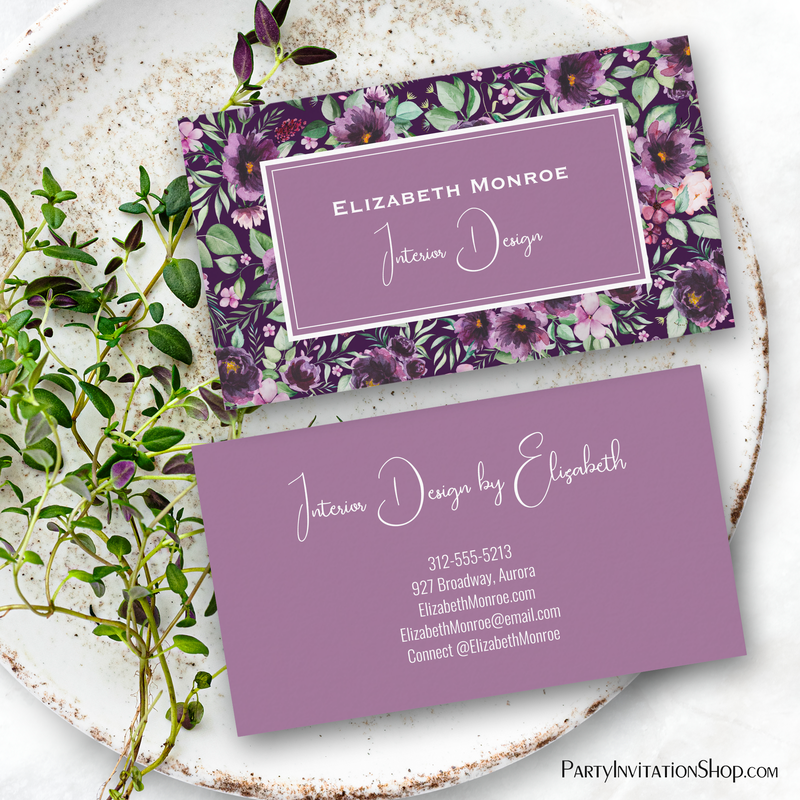 Purple Peonies Floral Interior Design Business Cards