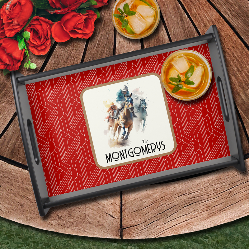 Race Horses Derby Party Black Serving Tray
