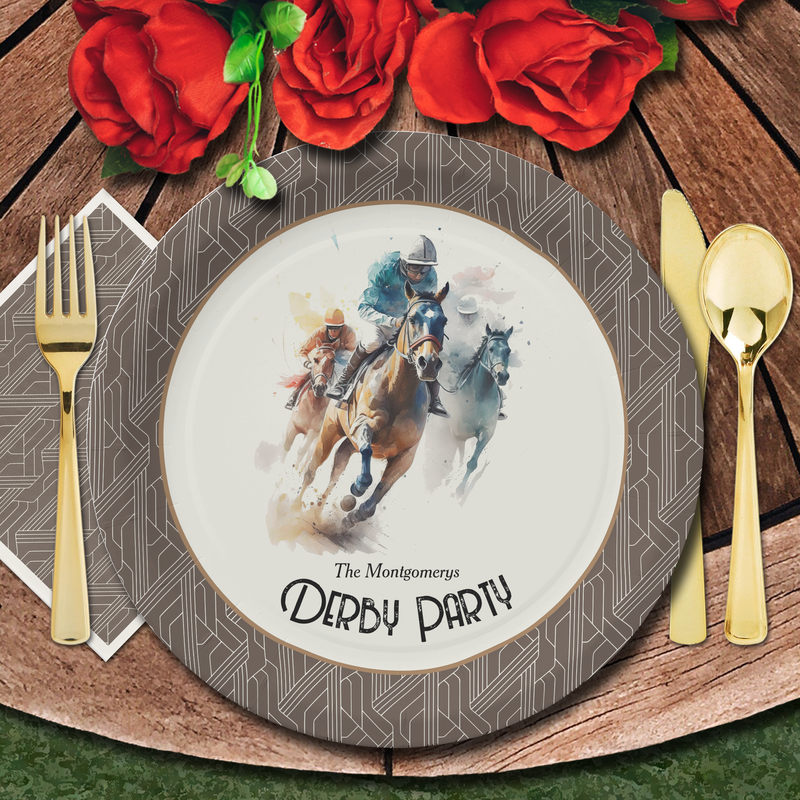 Race Horses Derby Party Brown Paper Plates