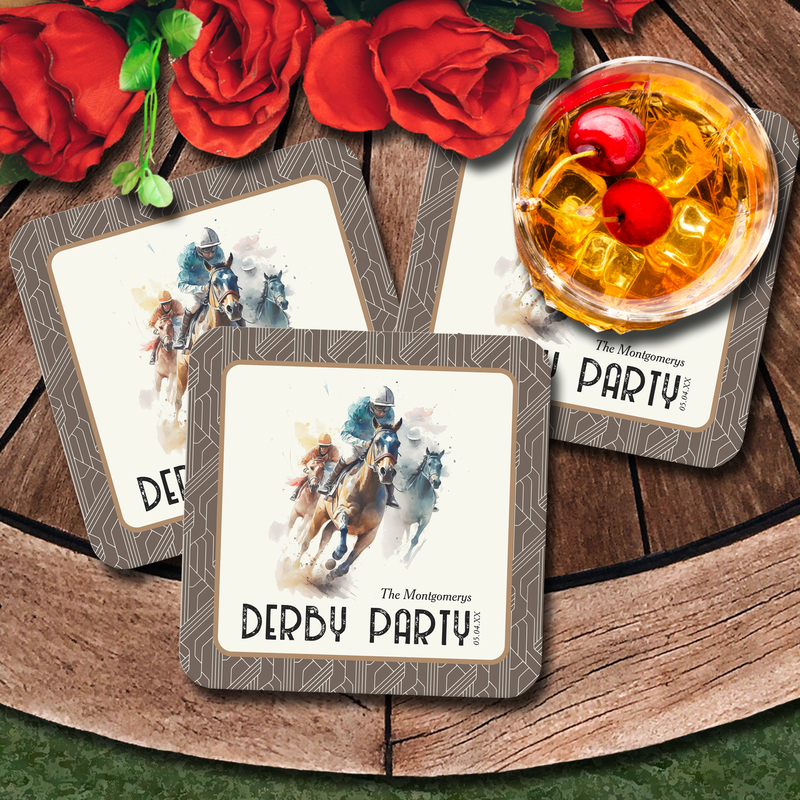 Race Horses Derby Party Brown Square Paper Coaster