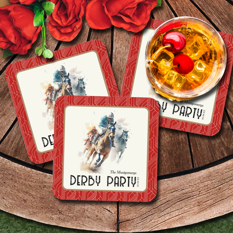 Race Horses Derby Party Red Square Square Paper Coasters