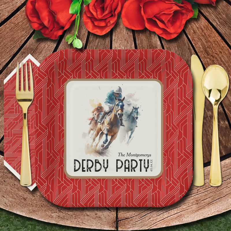 Race Horses Derby Party Red Square Paper Plates