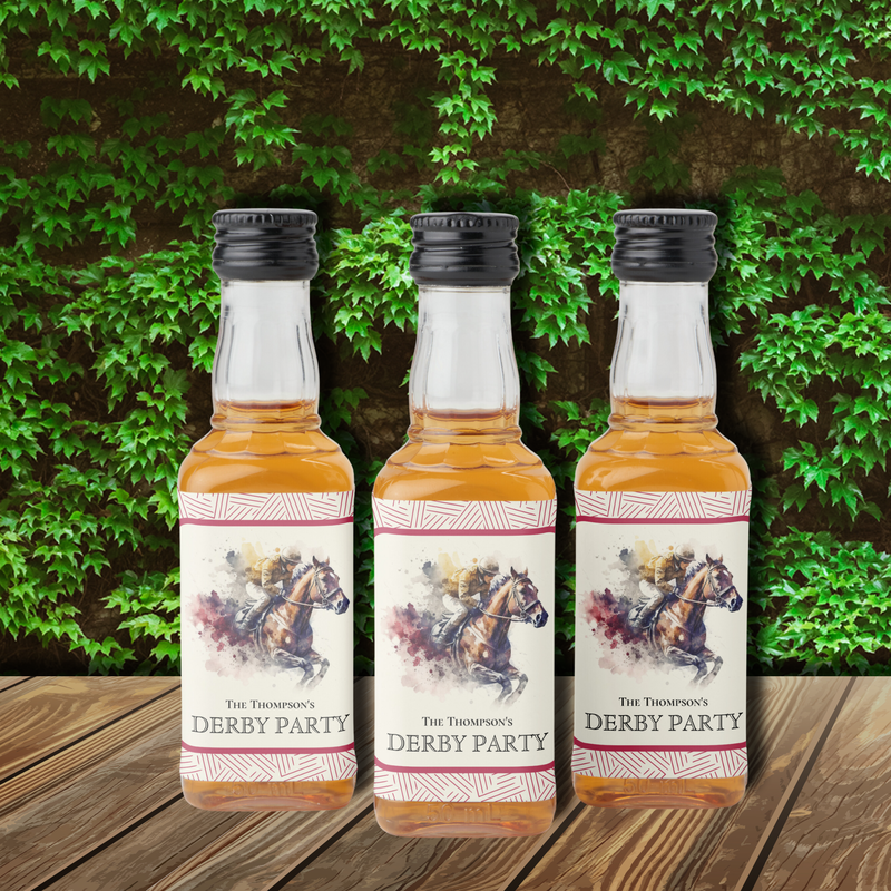 Watercolor Racehorse Derby Red Liquor Bottle Labels