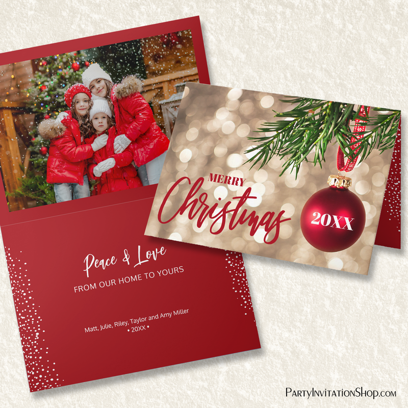 Red Christmas Tree Ornament Folded Holiday Photo Greeting Cards