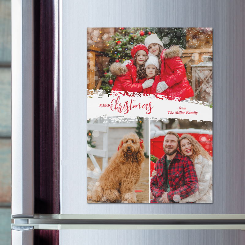Merry Christmas 3 Photo Collage Magnetic Cards