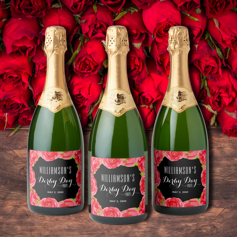Red Roses Watercolor Derby Day Sparkling Wine Labels