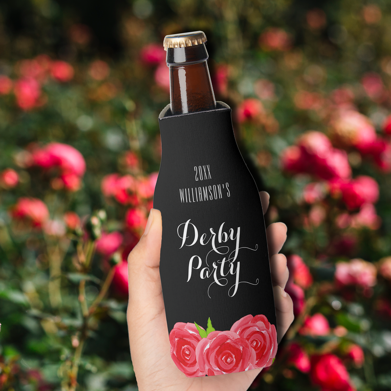 Watercolor Red Roses Derby Party Bottle Coolers