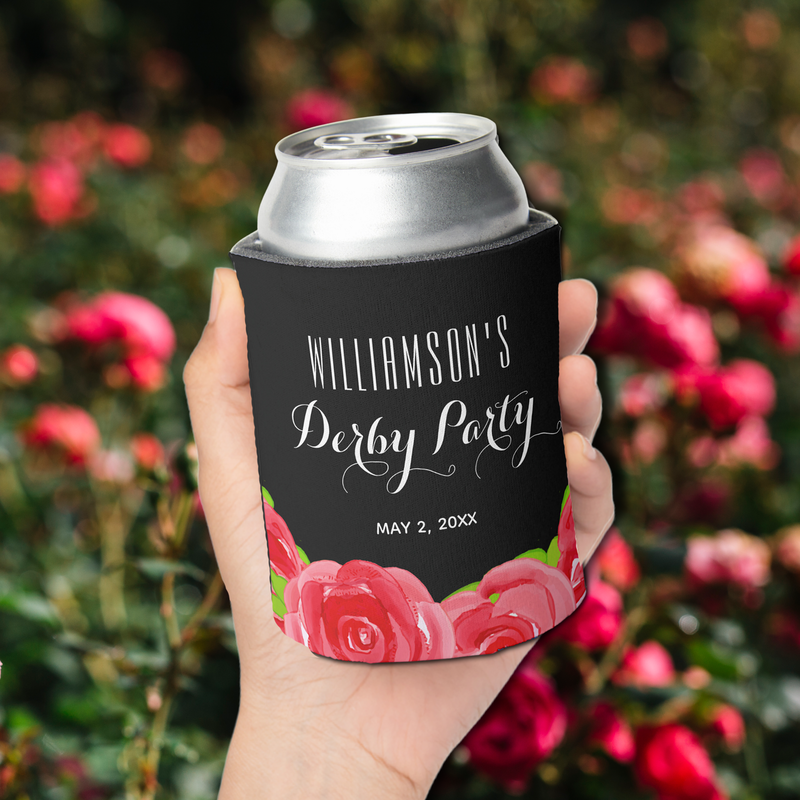Watercolor Red Roses Derby Party Can Coolers