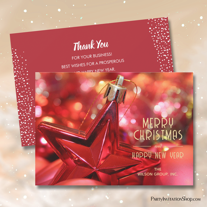 Red Star Ornament Business Thank You Christmas Holiday Cards