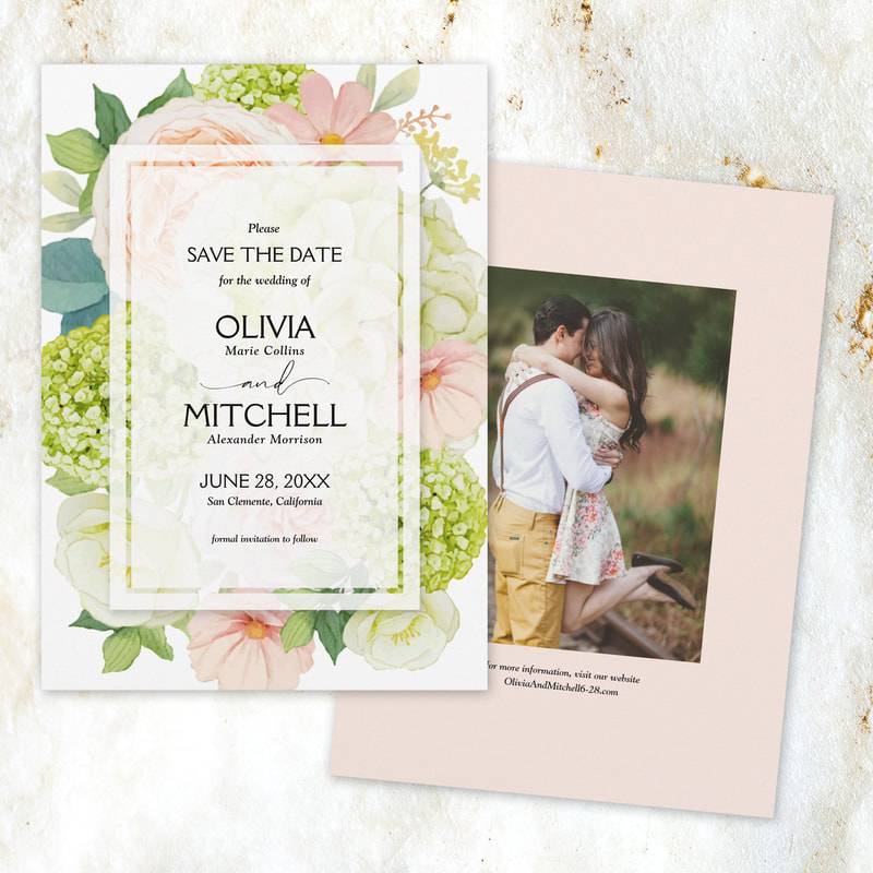 Blush Pink Floral Photo Wedding Save the Date Cards