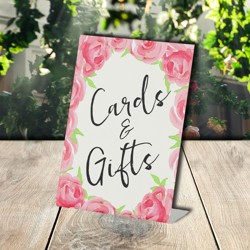 Chic Pink Roses Bridal Shower Cards and Gifts Pedestal Sign
