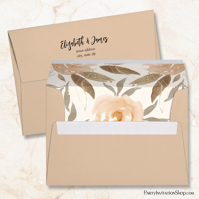 Autumn Floral Collage Lined Tan Envelopes