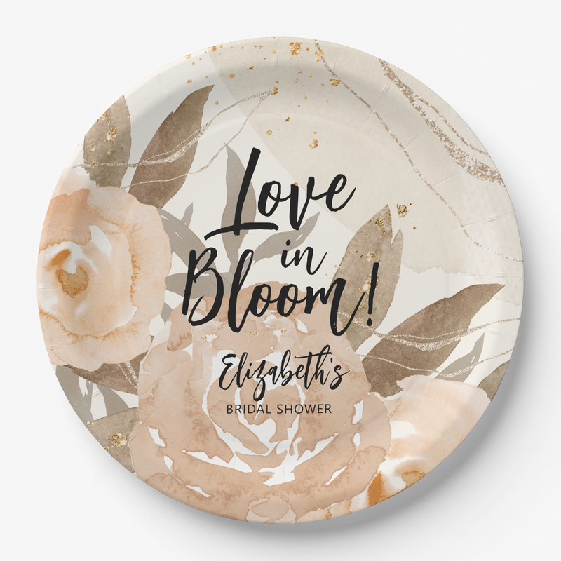 Rustic Love in Bloom Peach Flowers Paper Plates