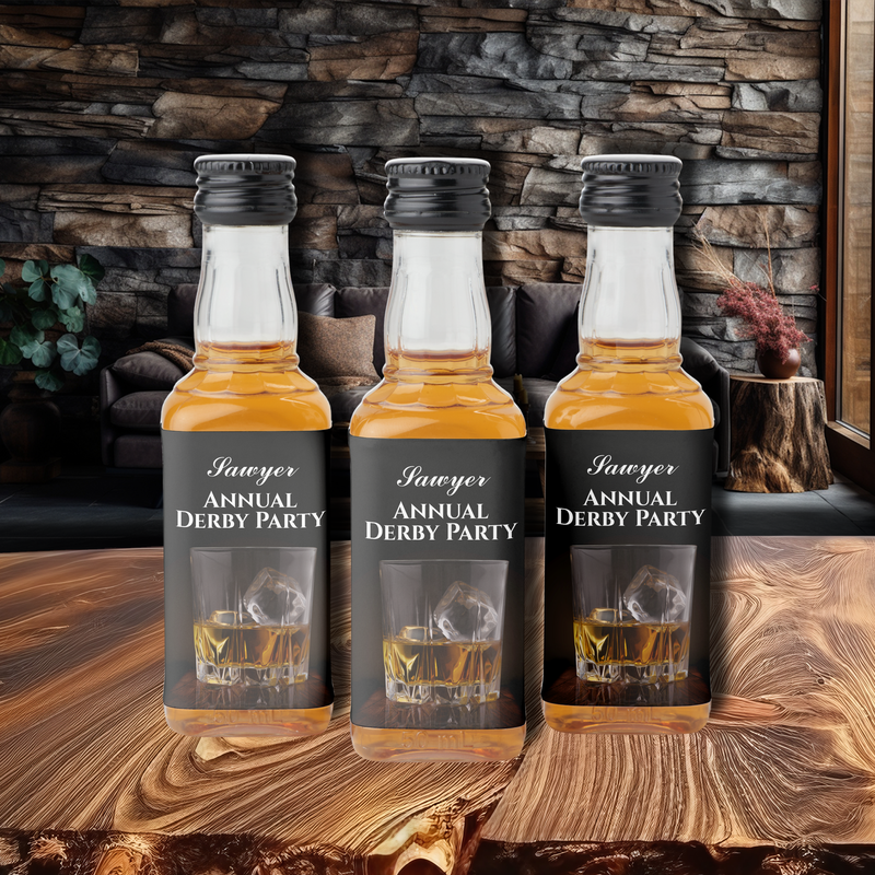 Custom Whiskey Rocks Glass Derby Mini Liquor Bottle Labels