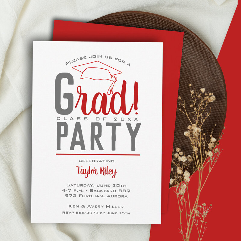 Scarlet and Gray Graduation Party Invitations