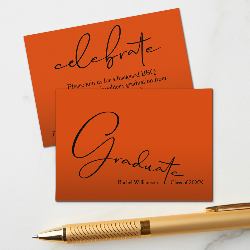 Chic Script Graduate Orange Mini Invitations
