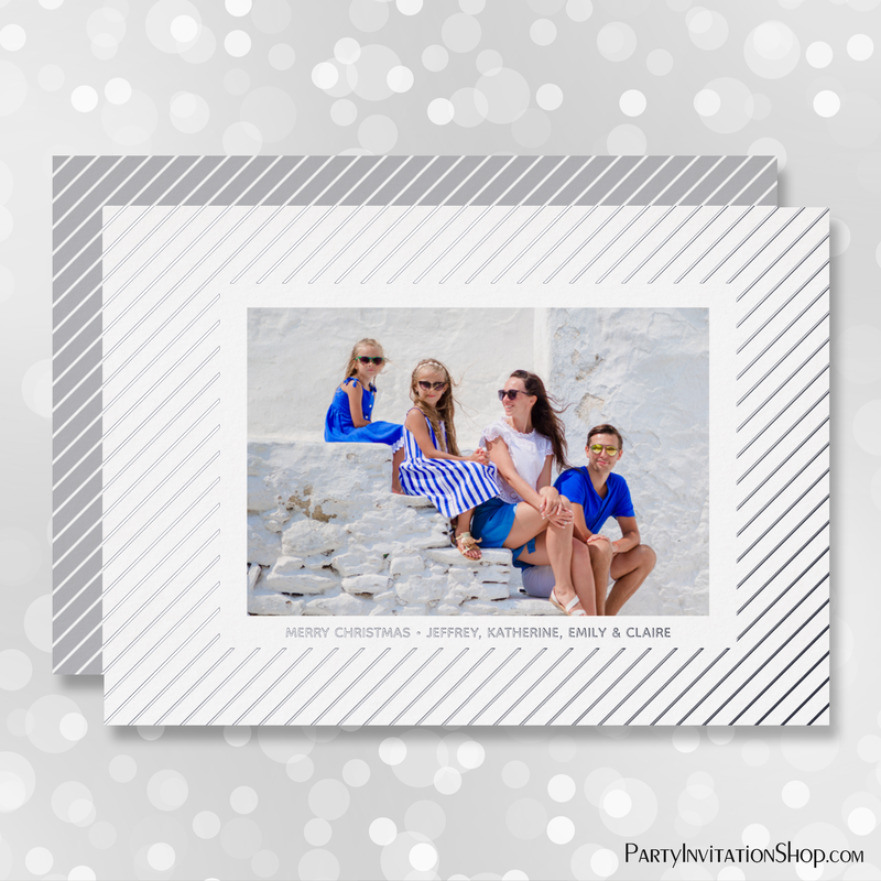 Silver Foil Pinstripes Holiday Christmas Photo Cards
