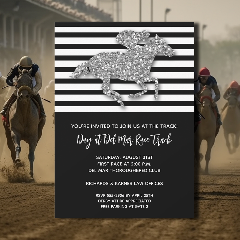 Silver Racehorse at the Track Invitations