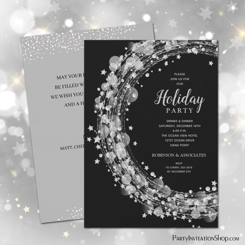 Silver Stars Christmas Holiday Invitations