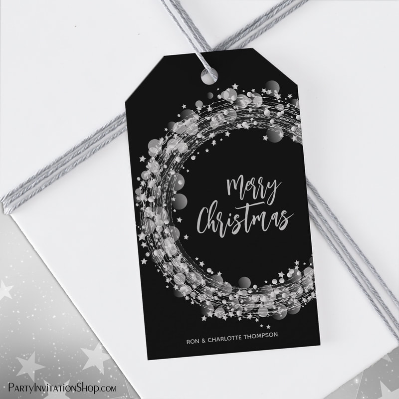 Black and Silver Merry Christmas Gift Tags