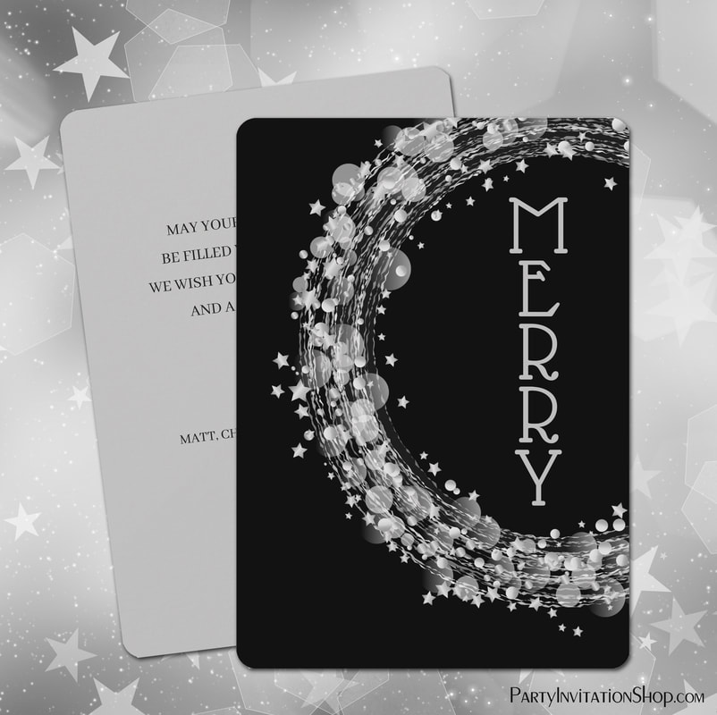 Circles and Stars on Black Christmas Non-Photo Holiday Cards