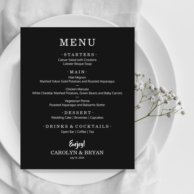Budget Simple Elegant Black Wedding Dinner Menu Flyer