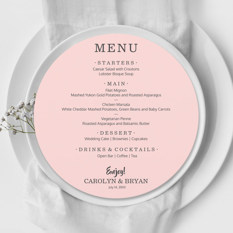 Budget Simple Elegant Pink Round Wedding Menus