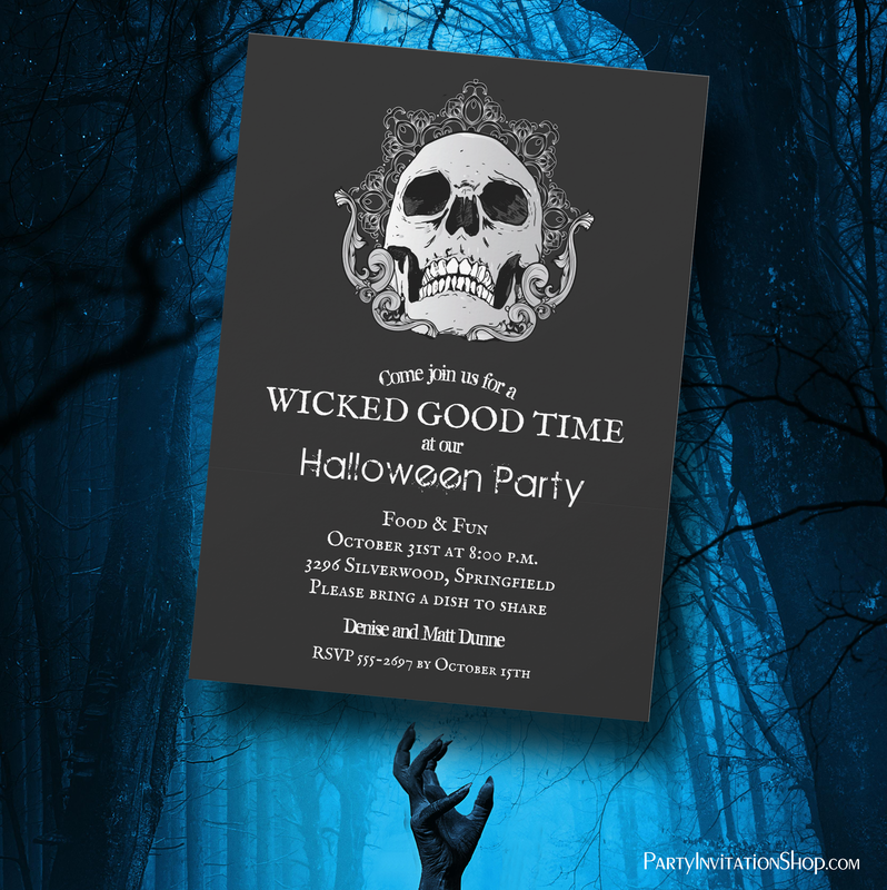 Skull Halloween Party Invitations, Party Supplies and More