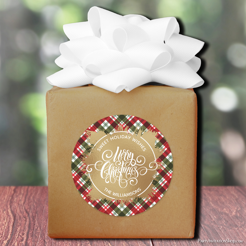 Plaid Christmas Homemade Holiday Baking Round Stickers