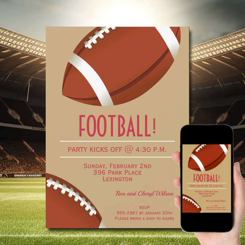 Super Fan Football Game Gold Party Invitations
