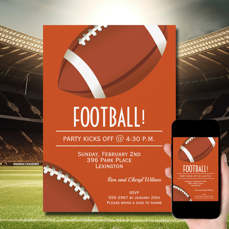 Orange Super Bowl Football Game Party Invitations