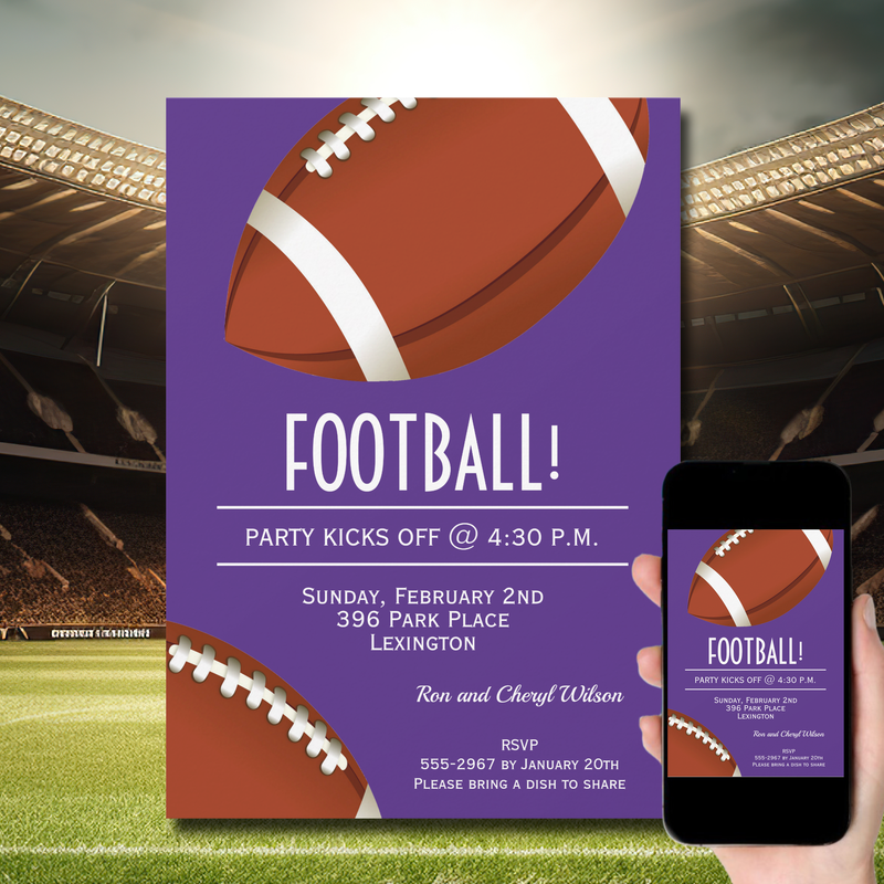 Purple Super Bowl Football Game Party Invitations