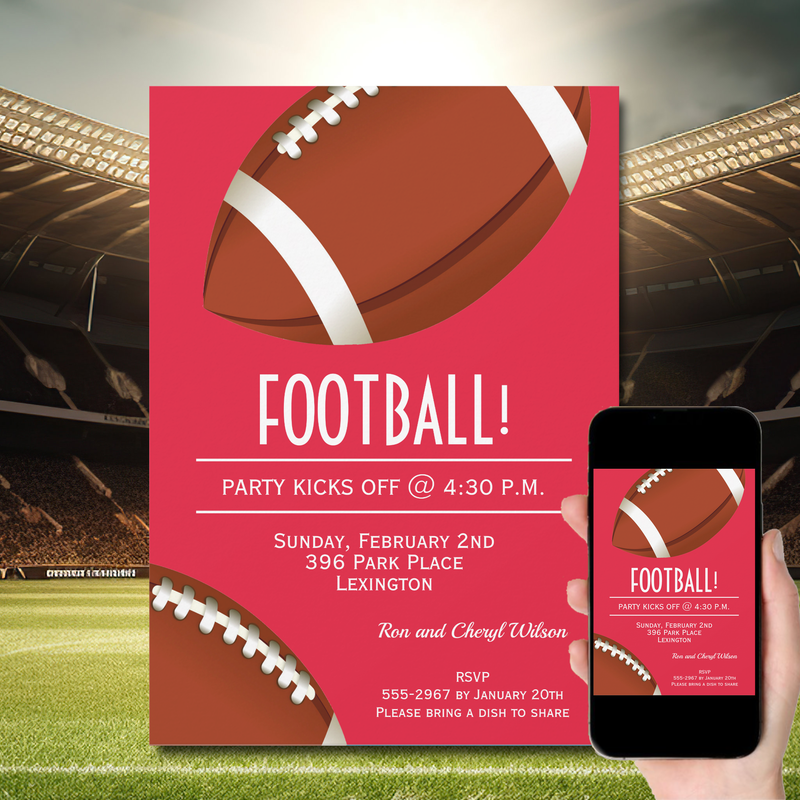 Red Super Bowl Football Game Party Invitations