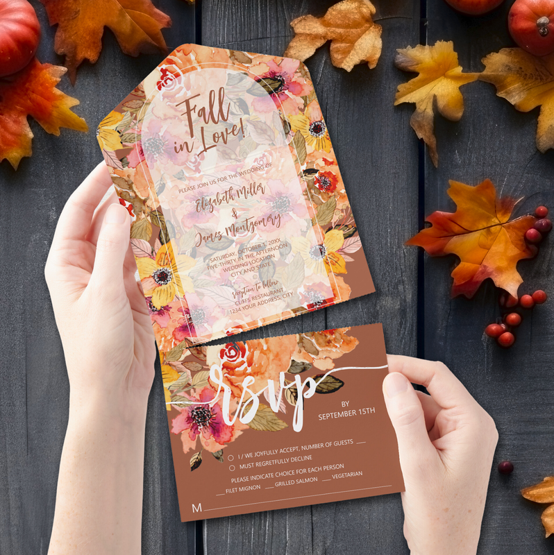 Terracotta Fall Floral Wedding All In One Invitations