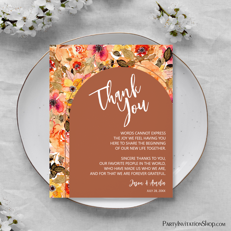 Budget Terracotta Floral Wedding Plate Thank You