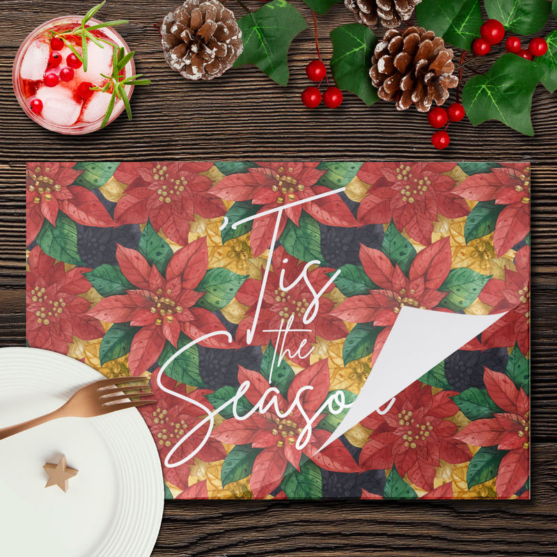 Tis the Season Poinsettia Christmas Pad of Paper Placemats