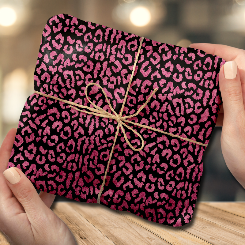 Exotic Pink Black Leopard Animal Print Tissue Paper