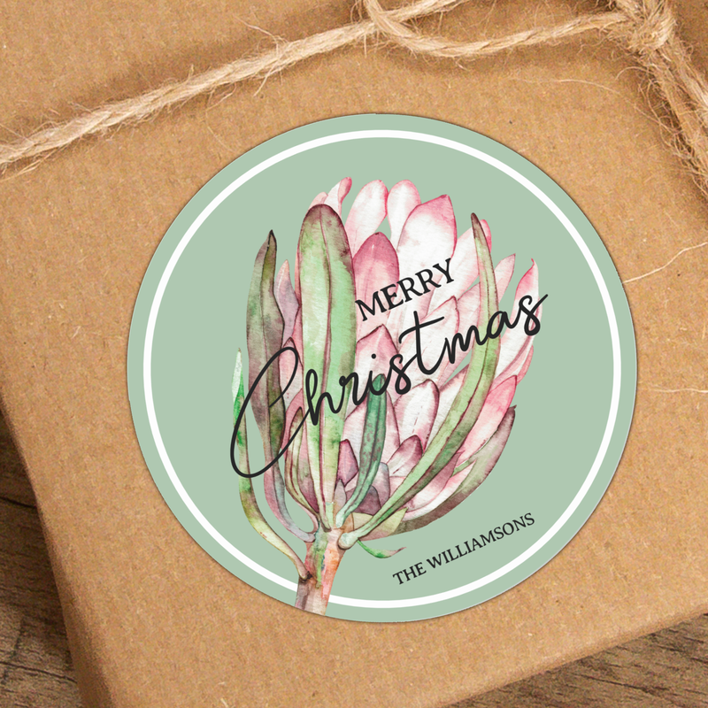 Merry Christmas Tropical Flower Round Stickers