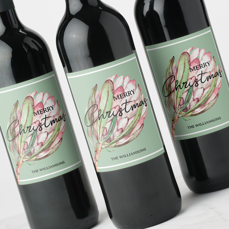 Merry Christmas Tropical Flower Wine Labels