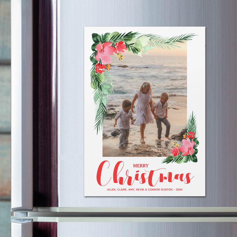 Tropical Floral Watercolor Christmas Magnetic Cards