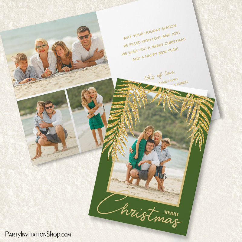 Multi Photo Tropical Palms Green Folded Christmas Holiday Cards