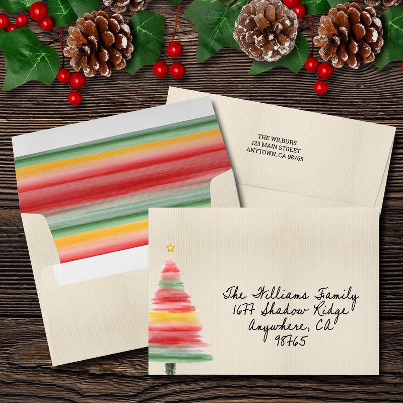 Watercolor Christmas Tree Holiday Envelopes