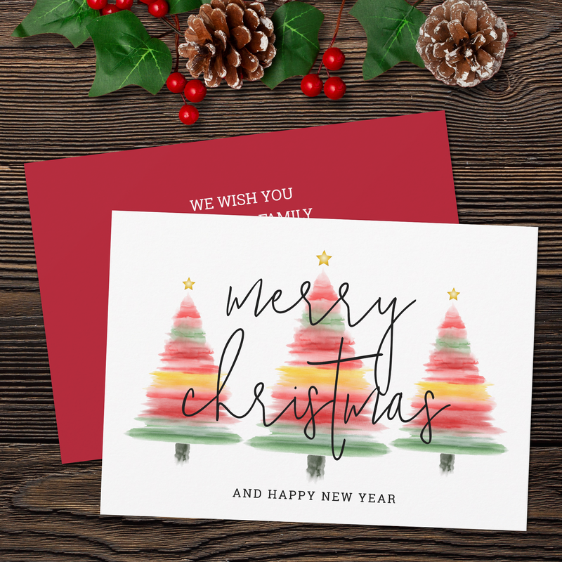 Watercolor Christmas Trees Holiday Cards