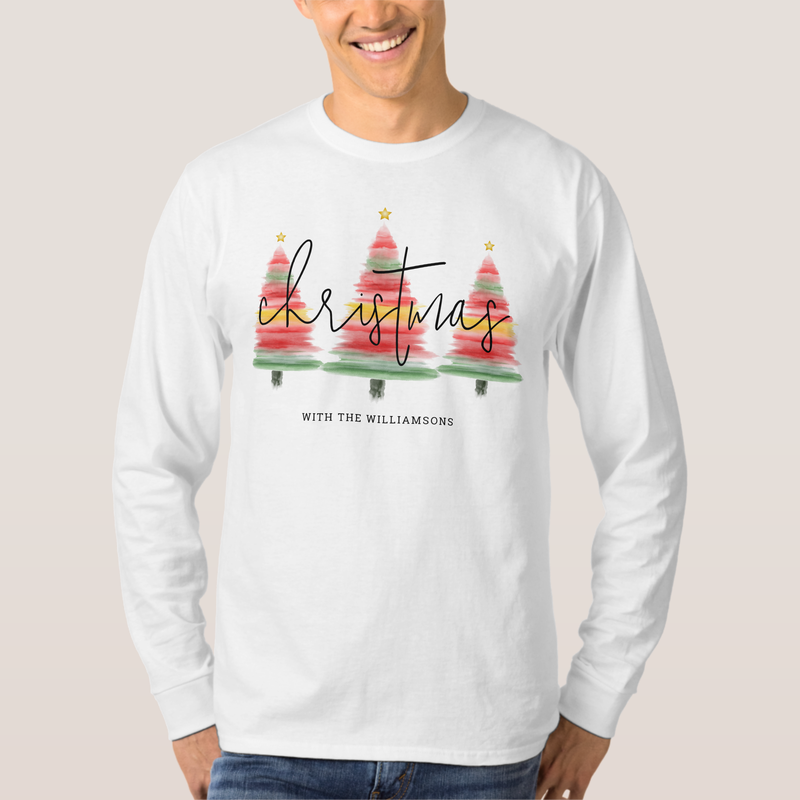 Watercolor Christmas Trees Men's Long Sleeve T-Shirt