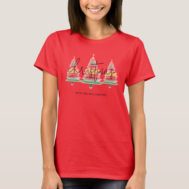 Watercolor Christmas Trees Red T-Shirt
