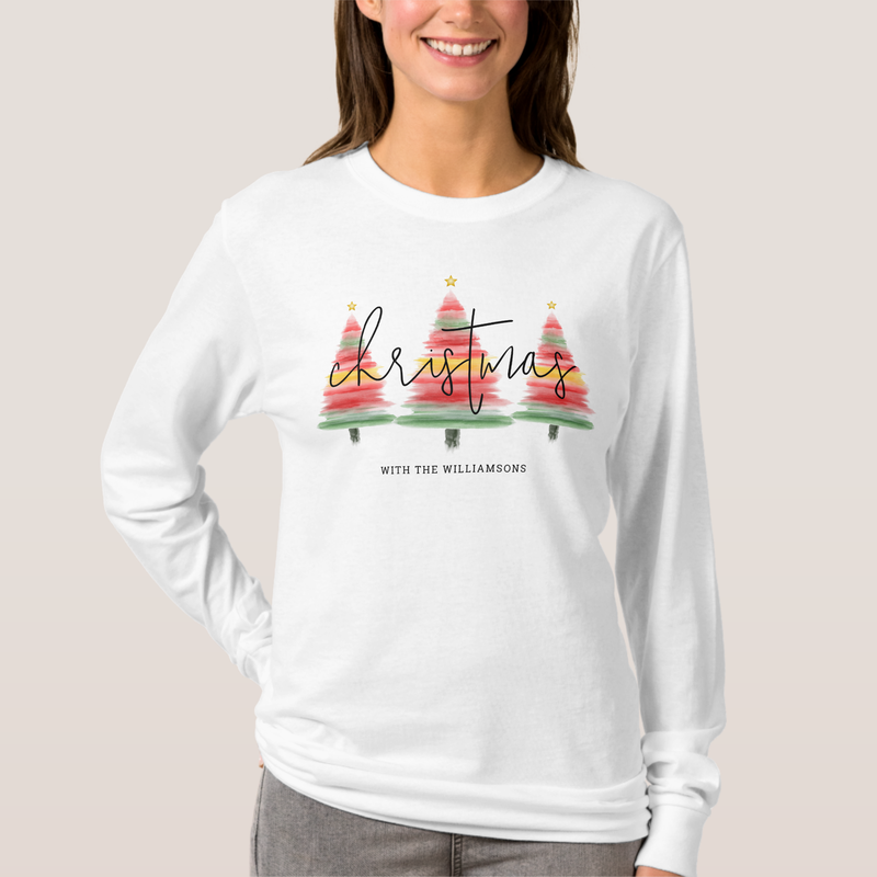 Watercolor Christmas Trees Woman's Long Sleeve T-Shirt