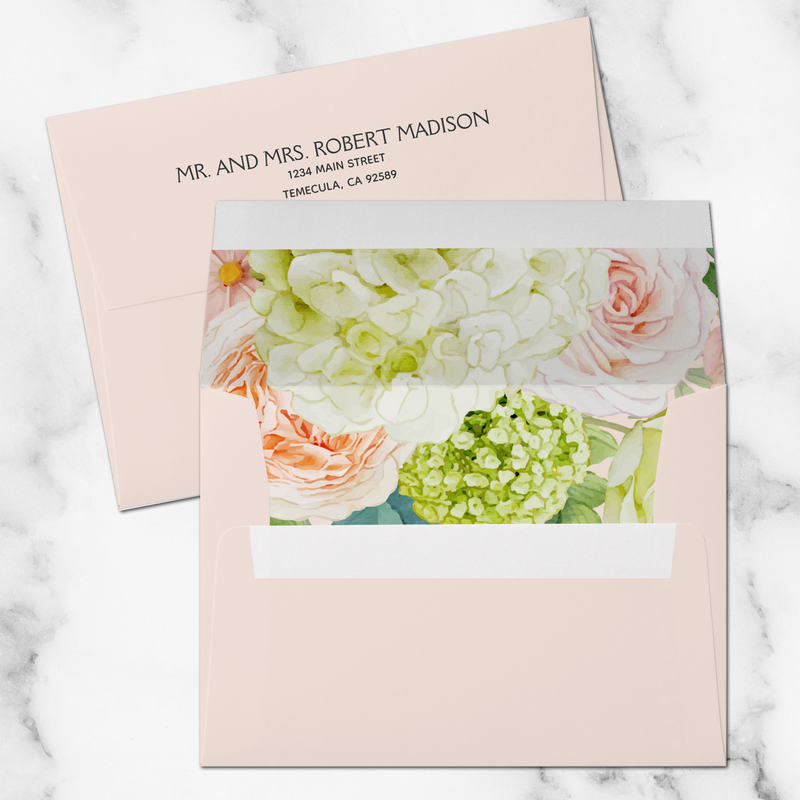 Chic Hydrangea Roses Floral Lined Pink Envelopes
